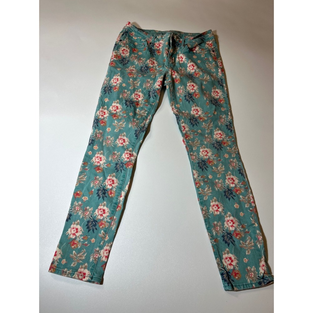 Bullhead Denim Co Skinny Jeans Women's 9 Teal Floral Print Skinniest Stretch